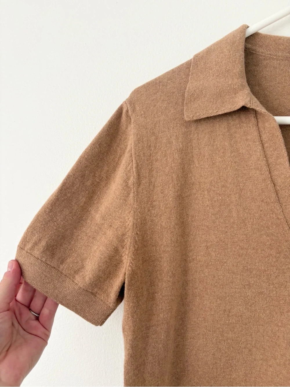 J. Crew Warm Cognac Cashmere-Blend Polo V-Neck Short Sleeve Sweater Size Small